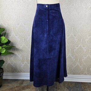 Cambridge Dry Goods Size 12 Navy Blue Suede A-line Skirt Front Zip Snap Closure